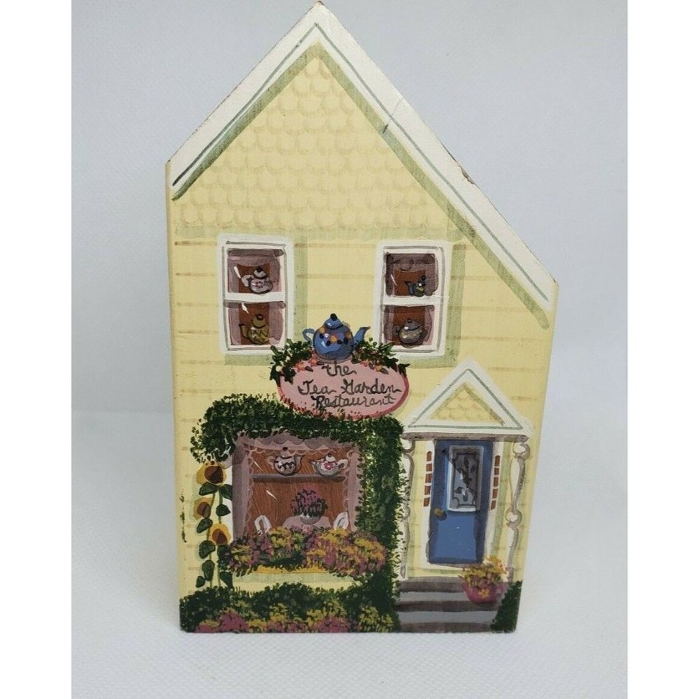 Vintage Rare Susan Stentiford Main Street Signed Wood Crafted Deed Shelf Sitter